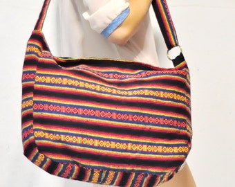 Handwoven Cotton Hobo Bag: Hippie Crossbody Messenger Bag