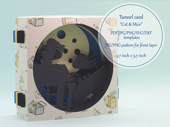 Tunnel Karte 3d Pop Up Karte Papercut Vorlage Katze Maus Etsy