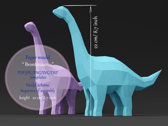 Download Paper Model Pdf Template Brontosaurus Dinosaur 3d Paper Etsy