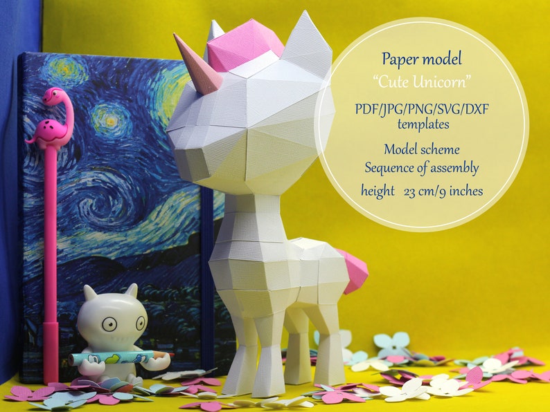 paper model pdf template unicorn papercraft paper etsy