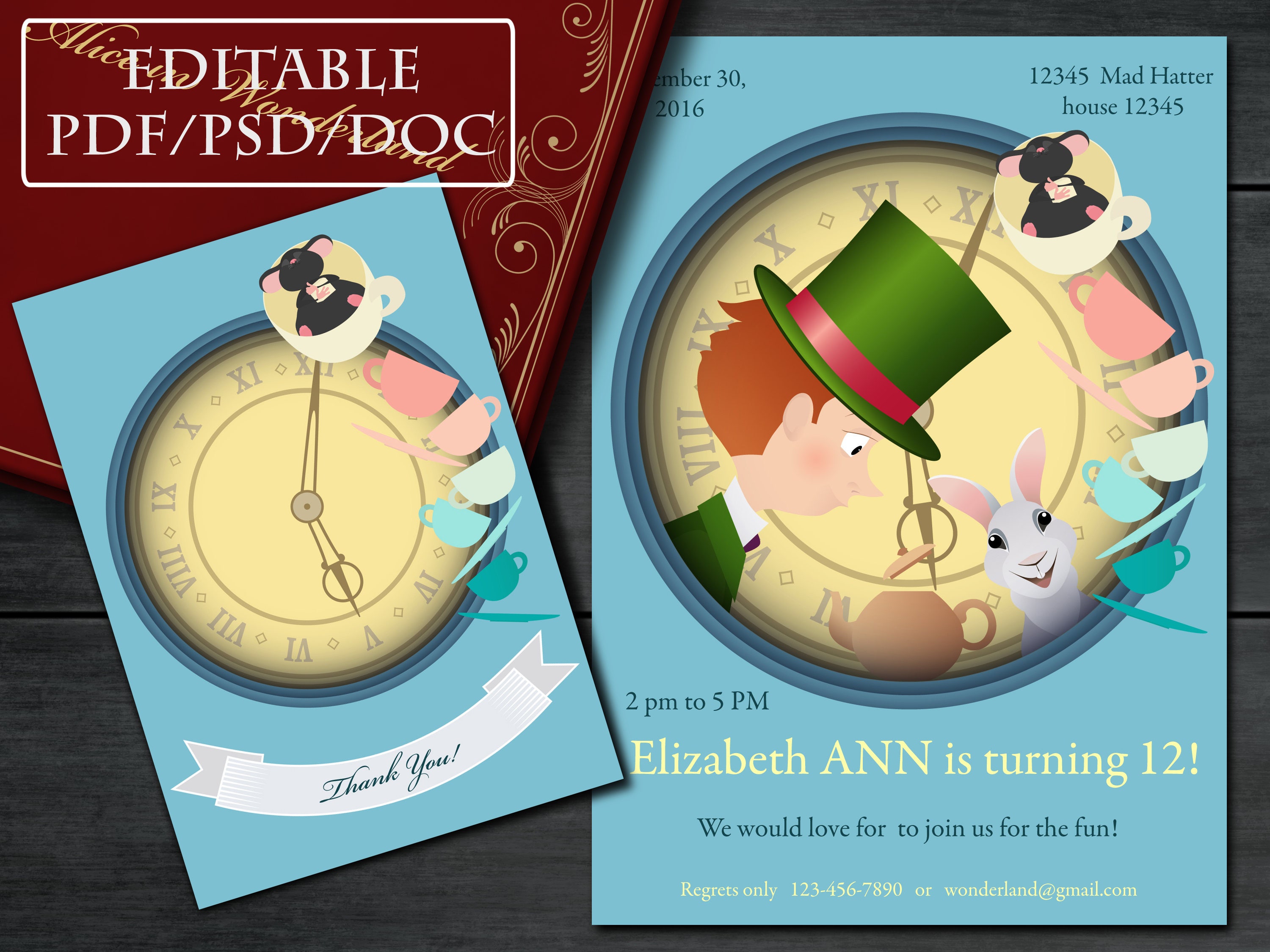 Alice in Wonderland Invitation printable birthday invitation Etsy