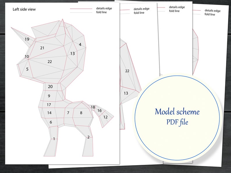paper model pdf template unicorn papercraft paper etsy