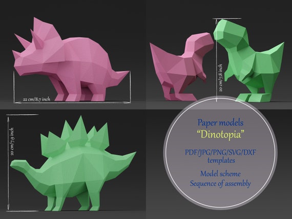 Download Paper Model Pdf Template Dino Dinosaur 3d Paper Sculpture Etsy