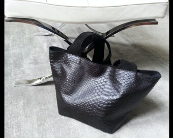 Soft python style leather tote