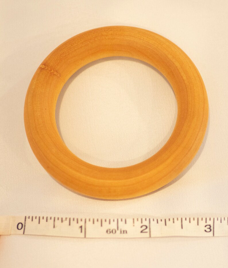 Shower beads Baby crib arm mobile Jewelry Macrame Pendant connector Teething Circle napkin 3 inches Beeswax Maple Hardwood Rings