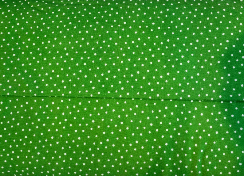 GOTs Certified Cotton Cloud9 fabric from Cloud9 Knits, ORGANIC Interlock Knit green White polkadots DOTS print SALE 1 yard @ 6.90
