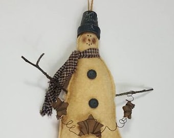 Vintage 1980s Handmade Primitive Snowman Fabric Christmas Decoration Rustic Decor Country Decor Christmas