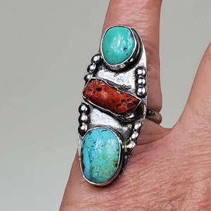 Vintage 1970s Hand Made Sterling Silver Natural Turquoise Ring Grand Canyon image 1