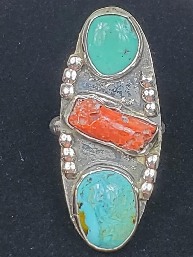 Vintage 1970s Hand Made Sterling Silver Natural Turquoise Ring Grand Canyon image 10