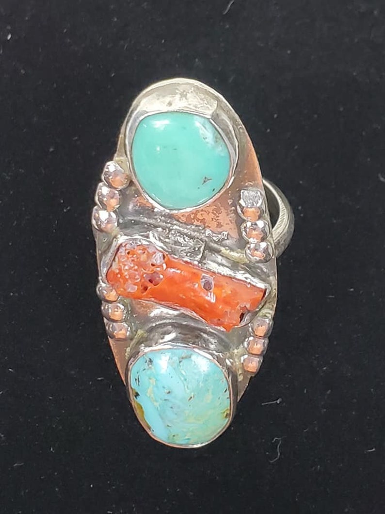 Vintage 1970s Hand Made Sterling Silver Natural Turquoise Ring Grand Canyon image 2