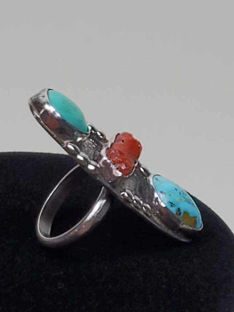 Vintage 1970s Hand Made Sterling Silver Natural Turquoise Ring Grand Canyon image 8