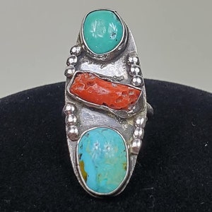 Vintage 1970s Hand Made Sterling Silver Natural Turquoise Ring Grand Canyon image 4