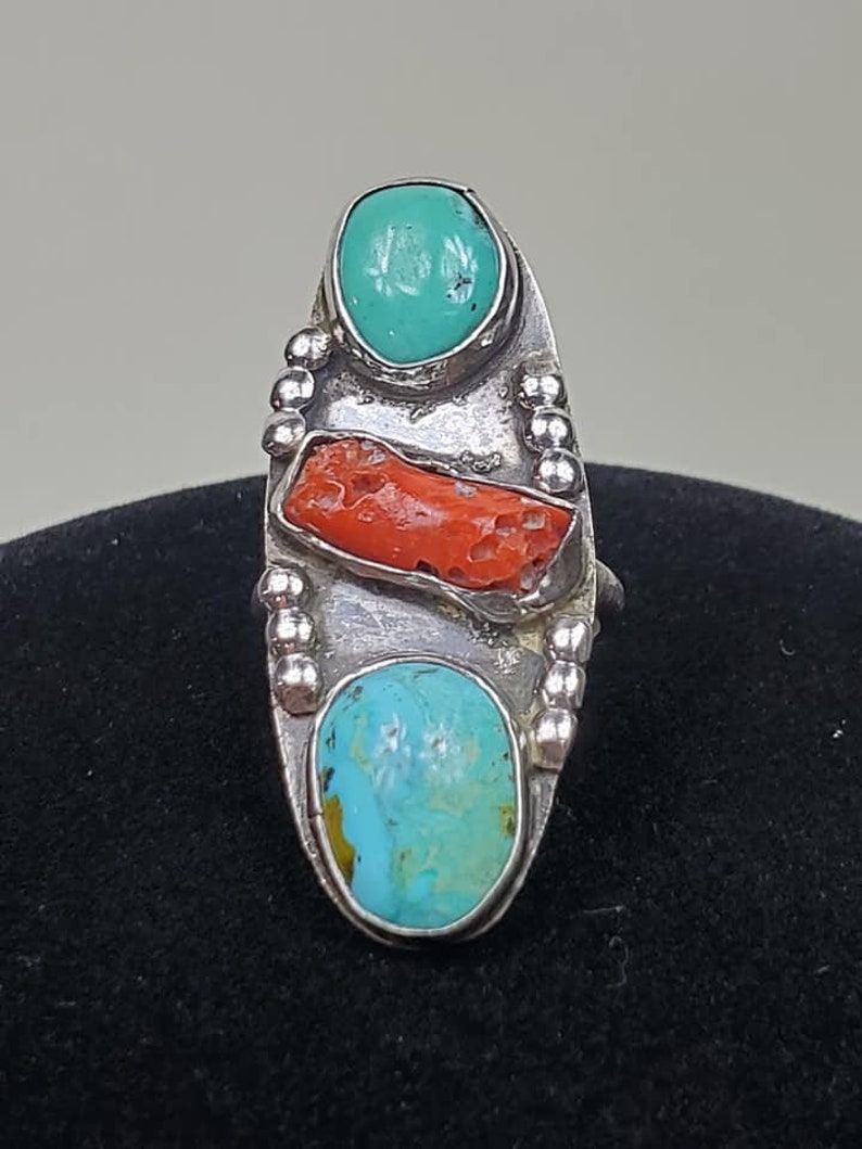 Vintage 1970s Hand Made Sterling Silver Natural Turquoise Ring Grand Canyon image 4