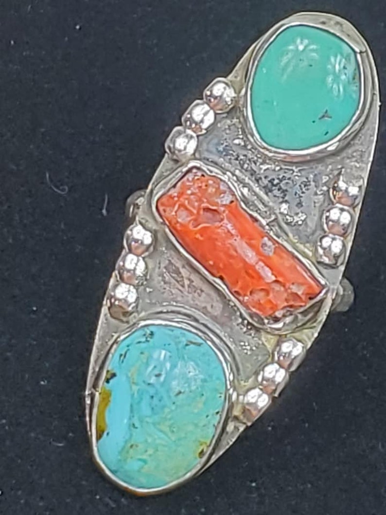 Vintage 1970s Hand Made Sterling Silver Natural Turquoise Ring Grand Canyon image 9