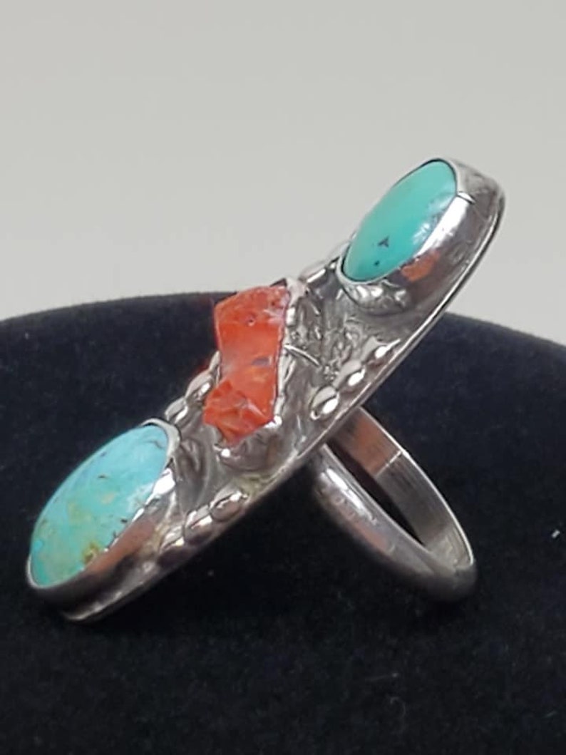 Vintage 1970s Hand Made Sterling Silver Natural Turquoise Ring Grand Canyon image 5