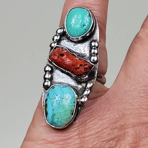 Vintage 1970s Hand Made Sterling Silver Natural Turquoise Ring Grand Canyon image 3