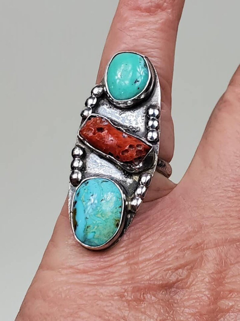 Vintage 1970s Hand Made Sterling Silver Natural Turquoise Ring Grand Canyon image 3