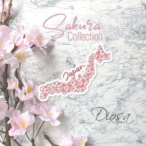 sakura japan sticker, cherry blossom, japan sticker, japan silhouette, travel sticker, japan country, good vibes, kawaii sticker, pink