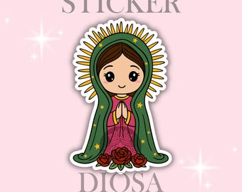 Kawaii Virgen de Guadalupe Sticker, Red Roses