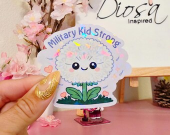 Holographic Military Kid Dandelion Sticker: Resilience, Brave, Courage, Military Child