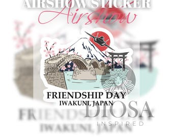 Friendship Day Airshow 2024 Sticker: Iwakuni, Japan, F-35, Torii Gate, Mount Fuji, Cherry Blossoms, Kintai Bridge