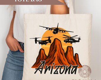 Yuma 2026 Airshow Tote Bag: , Arizona, Aircraft, Military Helicopter, C-130, MV-22B Osprey, Black Hawk, Mountains, Reusable Grocery Bag