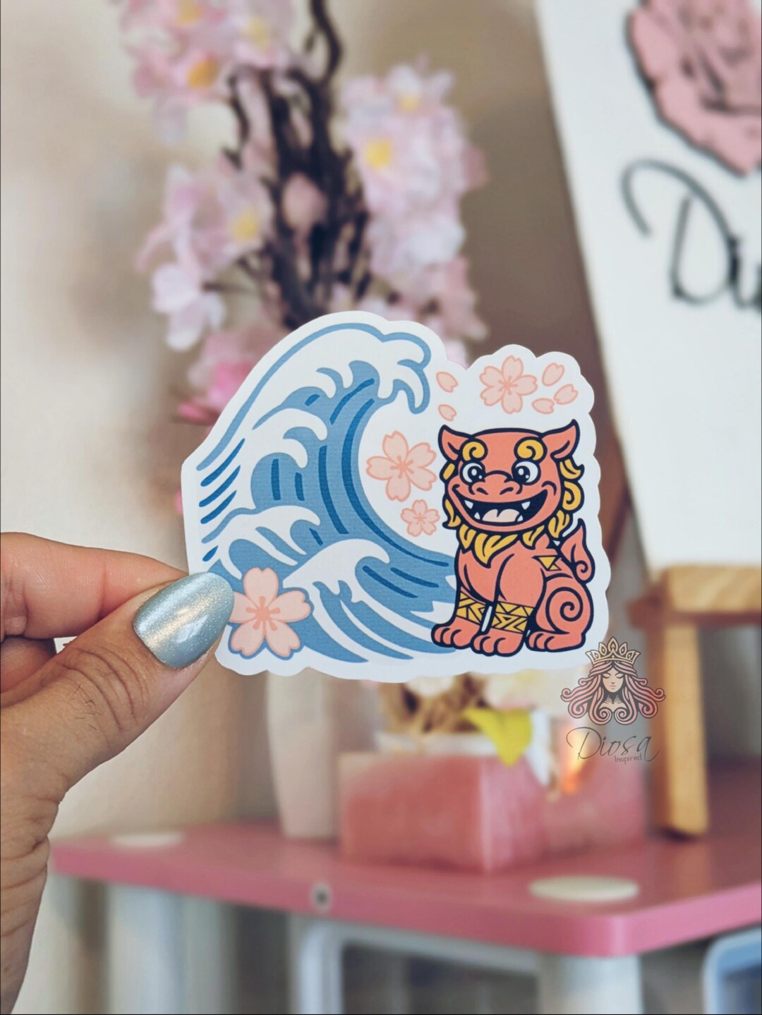Okinawa Shisa Wave Sticker, Good Luck, Japan Sticker, Japanese Dog ...