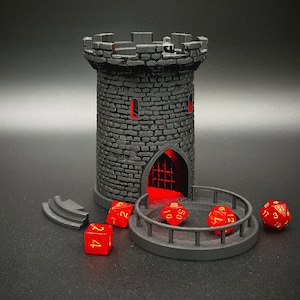5" Lighted Dice Tower and Tray with Interchangeable Tray or Stairs, Dungeons and Dragons, DnD, RPG, Pathfinder (Red)