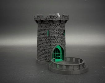 3D Printed Lighted Dice Tower, Interchangeable Tray or Stairs, Tabletop RPG Accessory, DnD