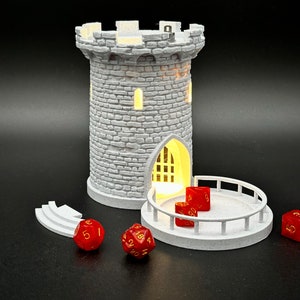 5" Lighted Dice Tower, Dice Castle, Dice Roller, Dice Tray, Dungeons and Dragons, DnD, RPG, Pathfinder Stone (White)