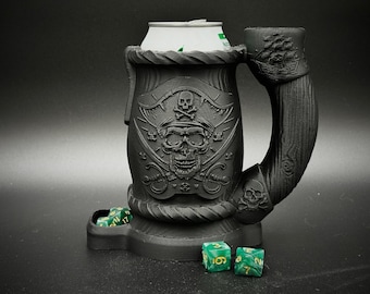 Pirate Skull Can Cozy with Dice Tower 12oz: D&D Gaming Accessory