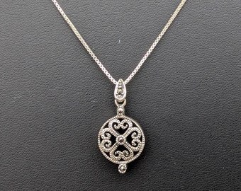 Vintage Sterling Silver & Marcasite Pendant Necklace - 18"