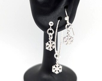 Dainty Sterling Silver Snowflake Dangle Earrings - 3 Styles, Holiday Earrings, Christmas Earrings