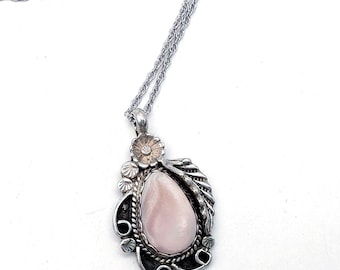 Navajo Pink Mother of Pearl & Sterling Silver Pendant Necklace