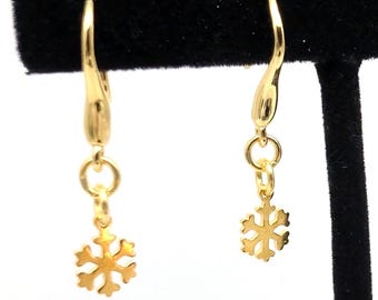 Gold Vermeil Snowflake Dangle Earrings, Sterling Silver Christmas Jewelry