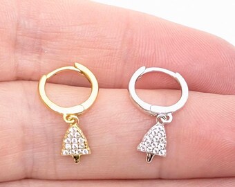 Sterling Silver CZ Christmas Tree Hoop Dangle Earrings - 18K Gold Vermeil, Holiday Earrings