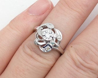 14K White Gold & Diamond Swirl Estate Ring - Size 7, Resizeable