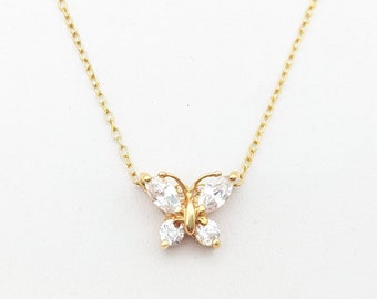 Vintage Gold Vermeil Sterling Silver & CZ Butterfly Pendant Necklace - 18"