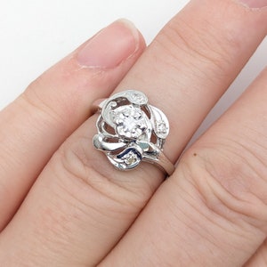14K White Gold & Diamond Swirl Estate Ring - Size 7, Resizeable