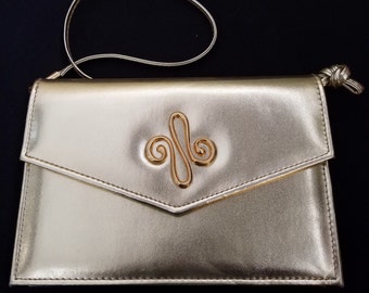 Vintage Gold Faux Leather Envelope Handbag / Evening Bag