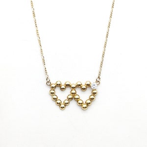 Vintage Gold Over Sterling Silver & CZ Double Heart Pendant Necklace - 16-17.5&quot;, Adjustable