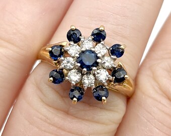 14K Gold, Natural Sapphire & Diamond Estate Ring - Size 7, Resizable