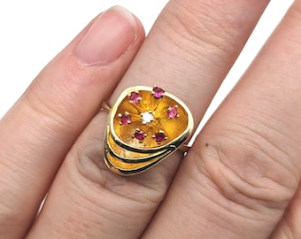 Modernist Ruby, Diamond & 10K Gold Estate Ring - Size 6.75, Resizable