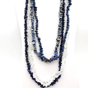 Set of 4 Long Gemstone Chip Bead Necklaces, Lapis, Sodalite & Quartz