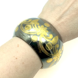 Wide Vintage Etched Brass Bangle Bracelet Made in India