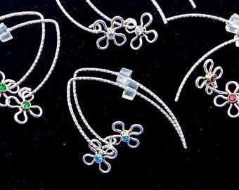 Sterling Silver CZ Birthstone Flower Dangle Earrings