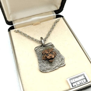Old Stock 14K Gold Plated Pewter Wolf Head Pendant Necklace, Jewels by Carl