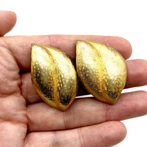 Textured Gold Plated Leaf Clip Earrings Signed Richard Kerr - 1 5/8&quot;