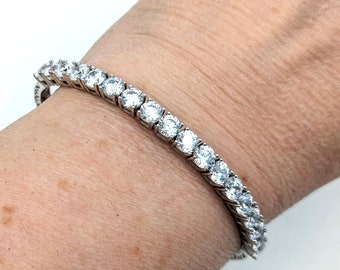 Vintage Sterling Silver & CZ Cuff Bracelet -