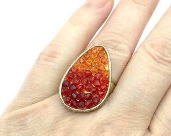 Vintage Sunset Shakes of Red & Orange Cluster Costume Stretch Ring -  Fits 7.5 to 12